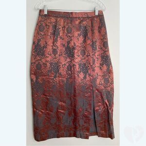 ✅Vintage Floral Patterned Pencil Skirt in Burgundy and Gray